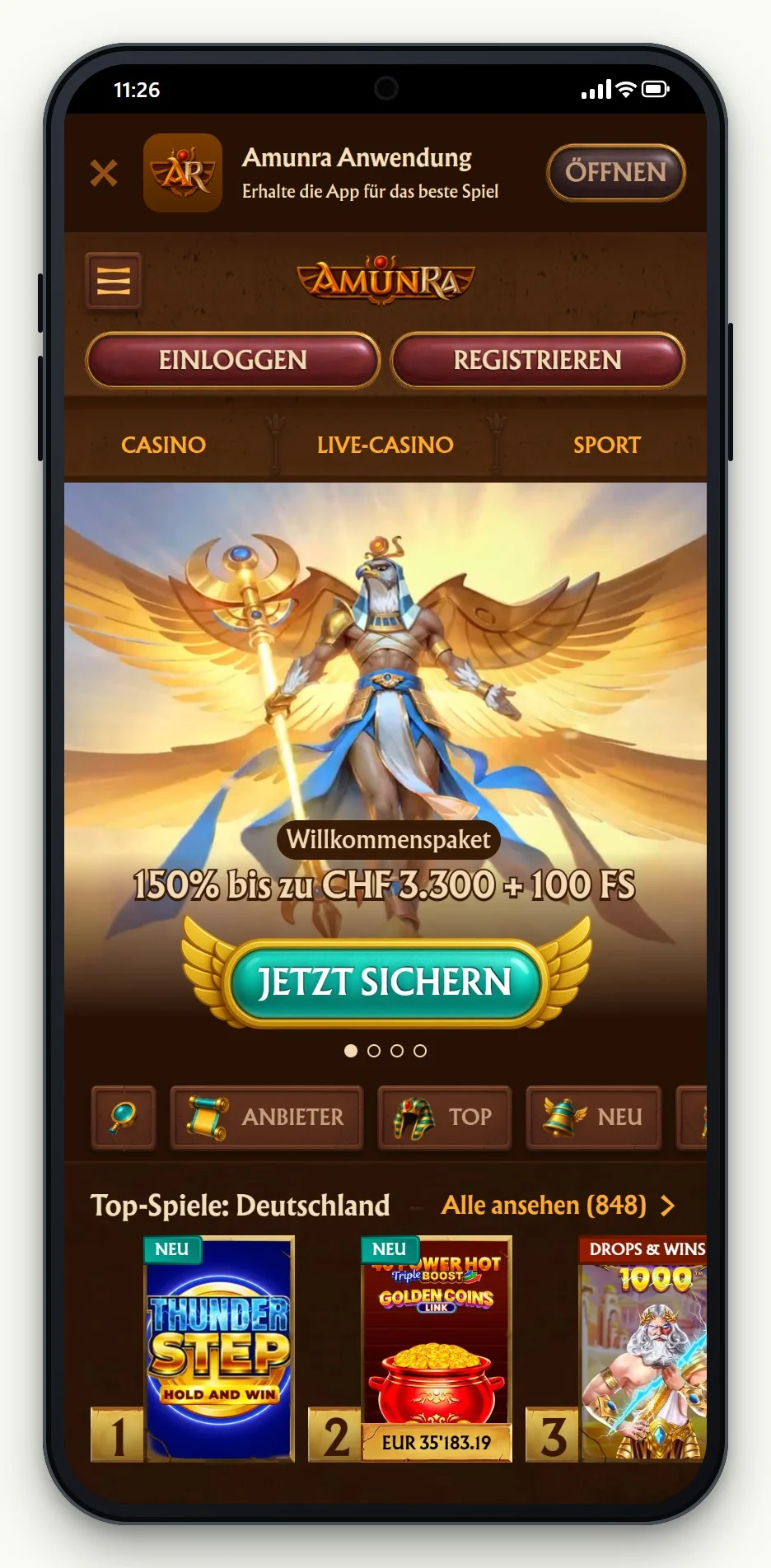 muchbetter casino: die Startseite des Casinos AmunRa