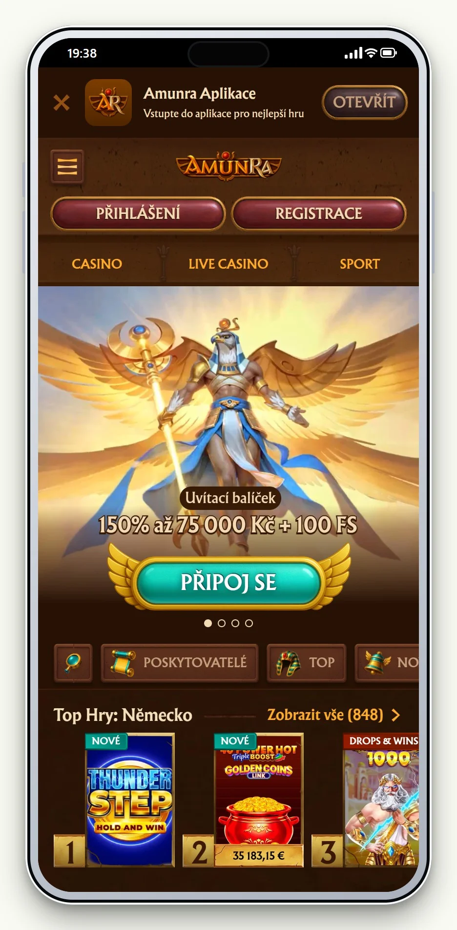 MuchBetter casino: úvodní stránka kasina AmunRa
