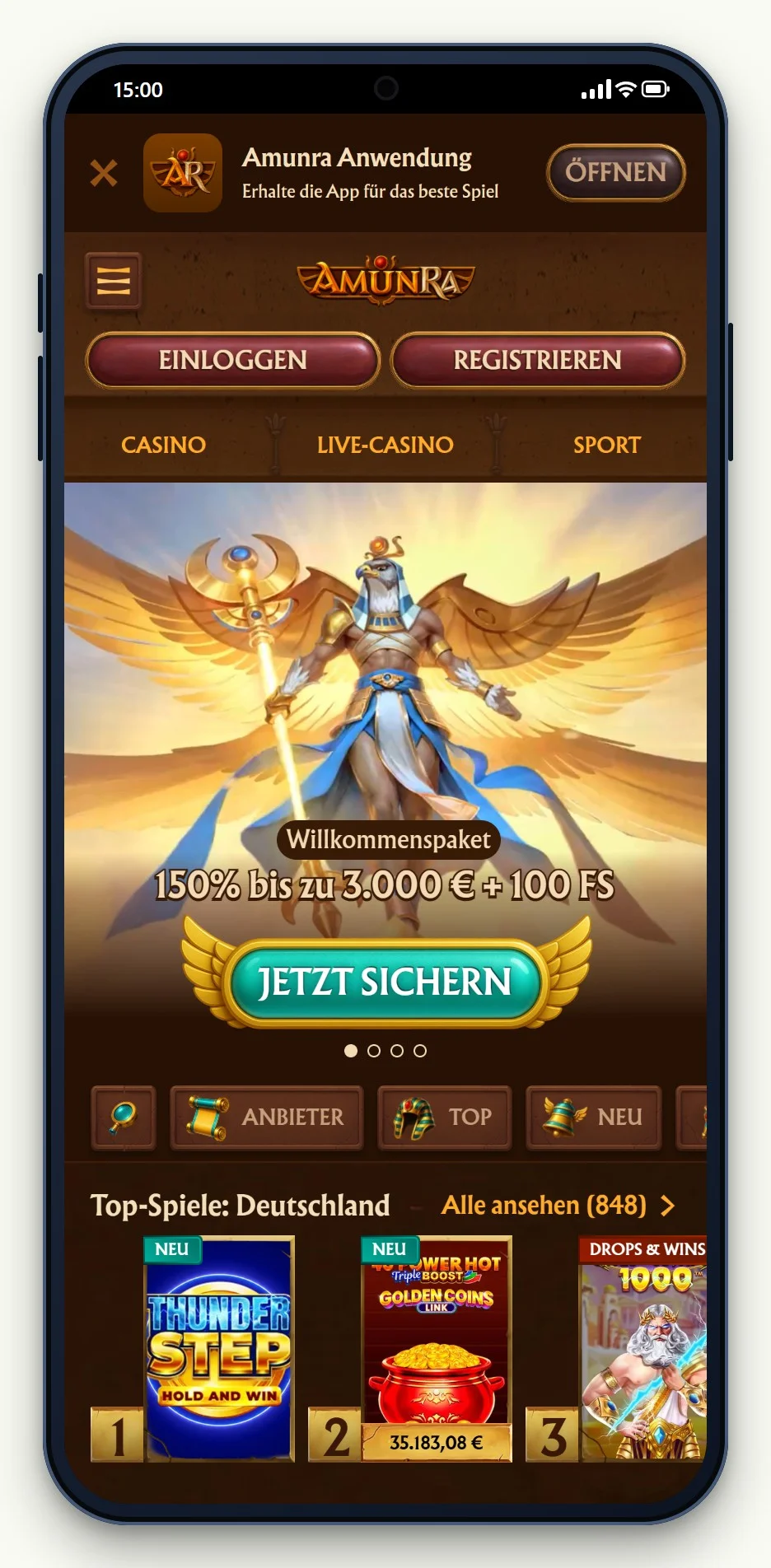 MuchBetter Casino: die Startseite des Casinos AmunRa