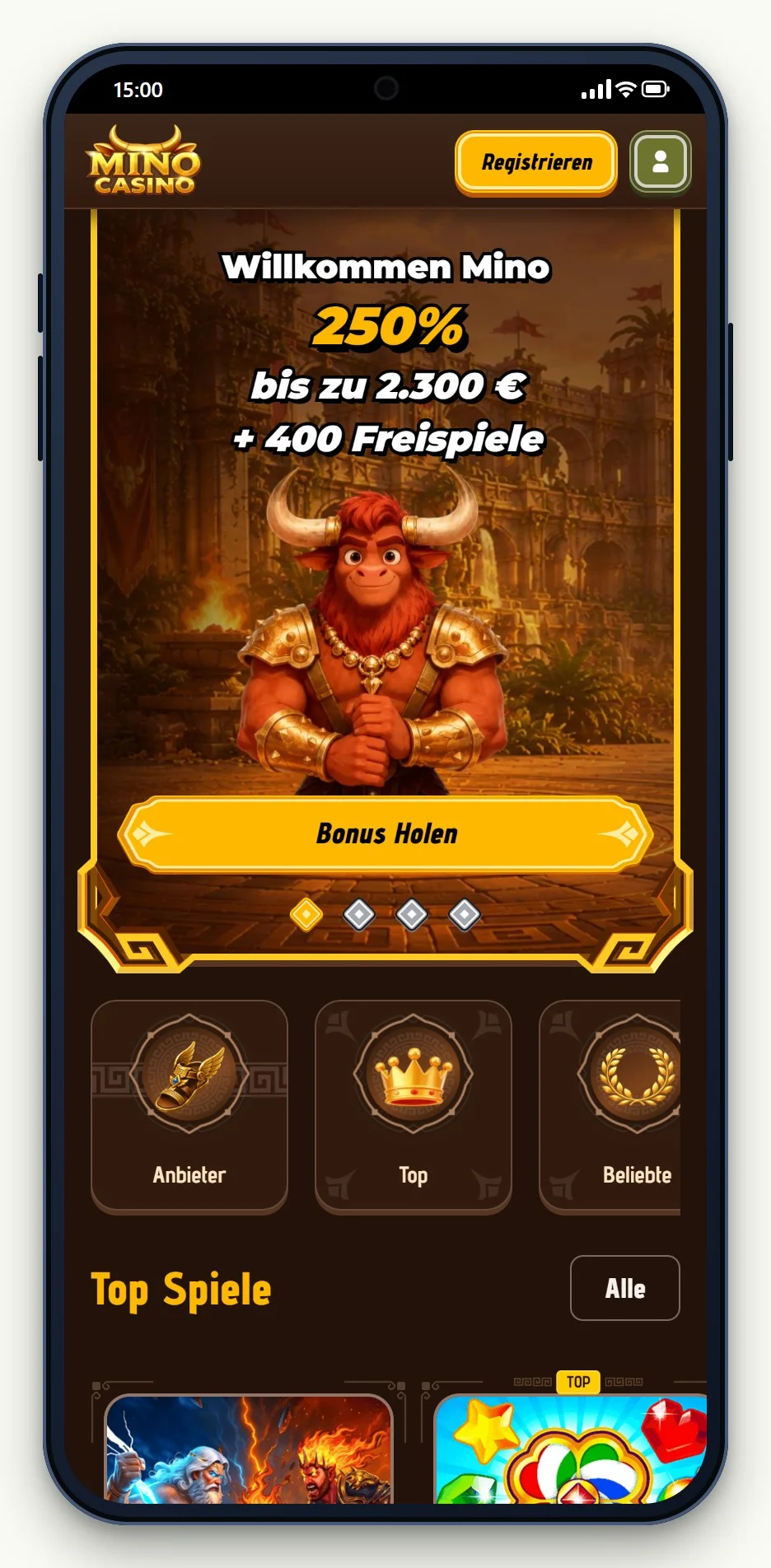 beste MuchBetter Casinos: Startseite von Mino Casino