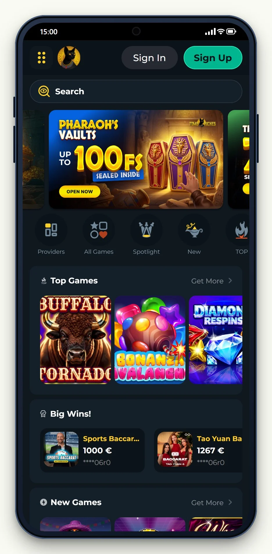 Casinos mit MuchBetter: die Startseite des Casinos Tomb Riches