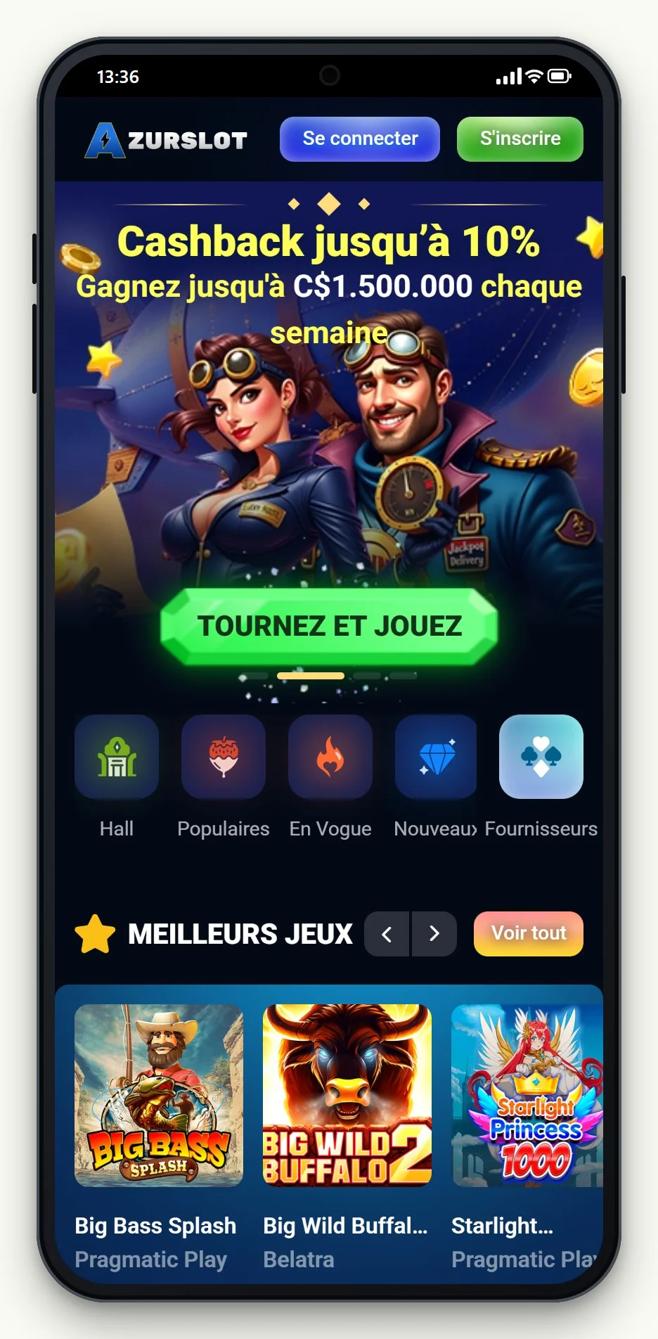 casino en ligne MuchBetter: la page d'accueil du casino AzurSlot