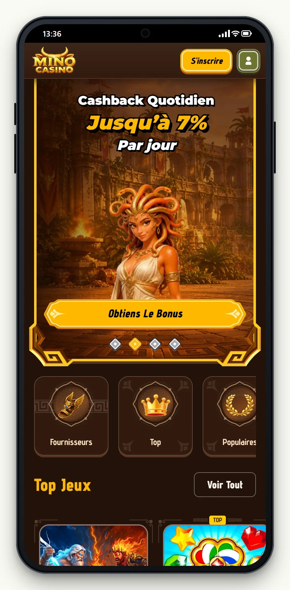 MuchBetter online casino: la page d'accueil du casino Mino Casino