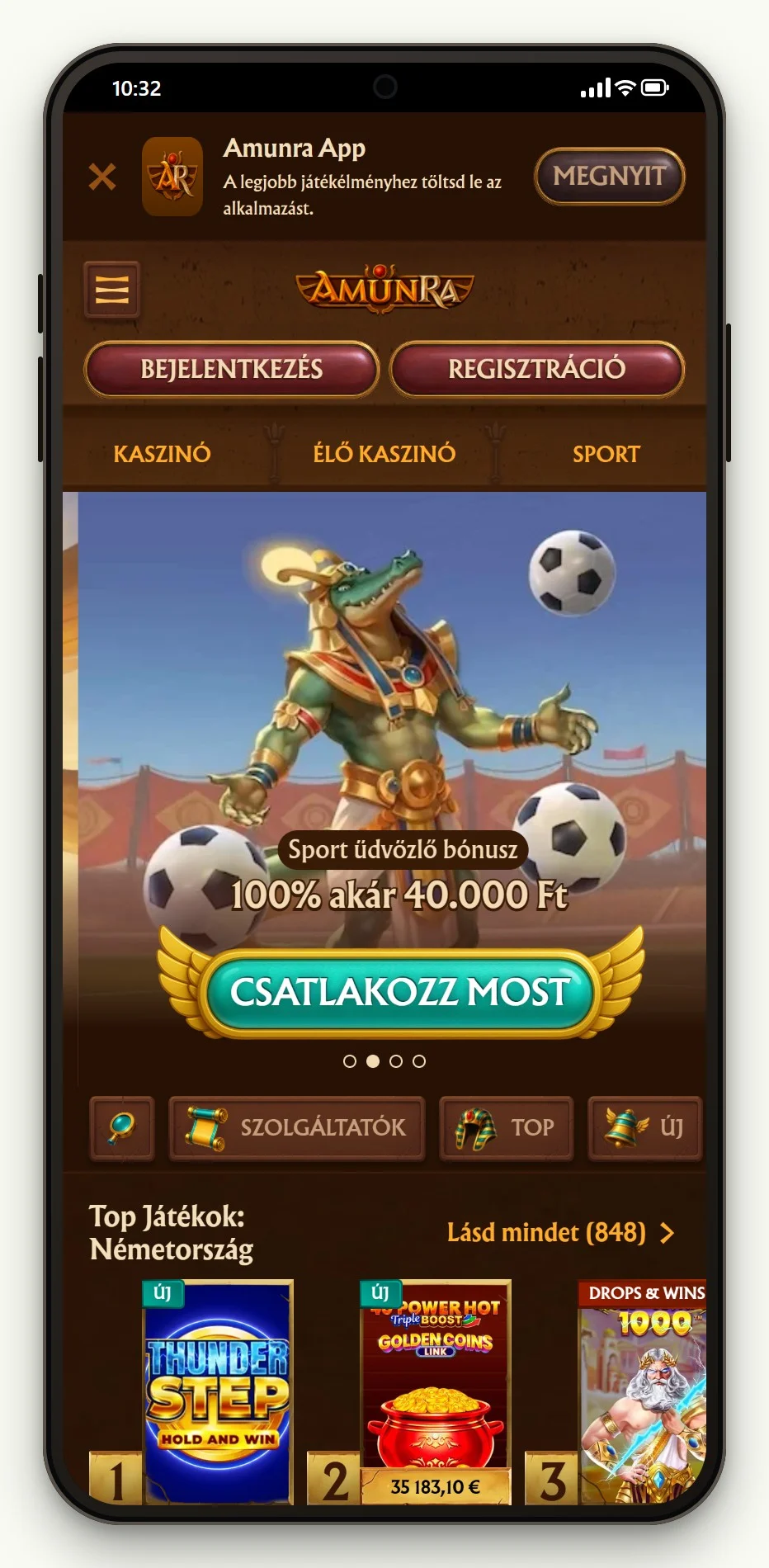 MuchBetter casino: AmunRa kaszinó kezdőlapja