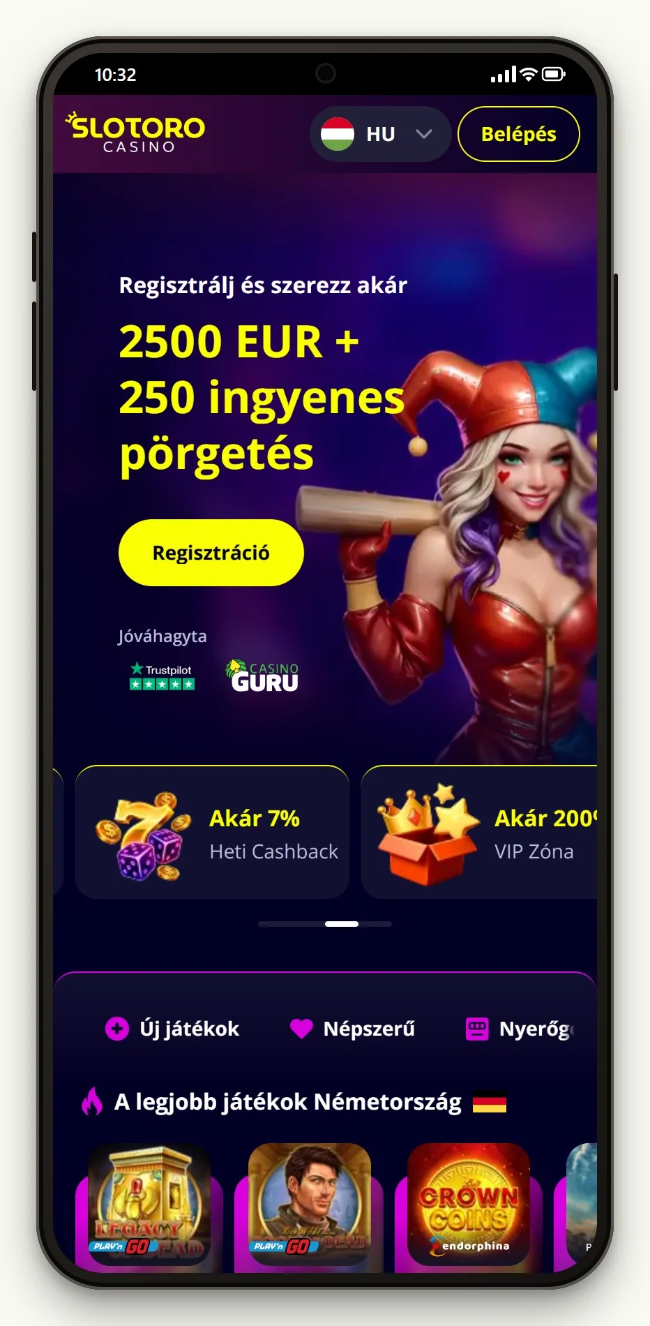 online fogadás MuchBetter: Slotoro kaszinó lobbija
