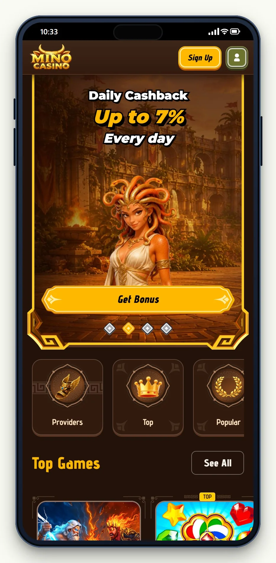 online casinos muchbetter: de homepage van casino Mino Casino
