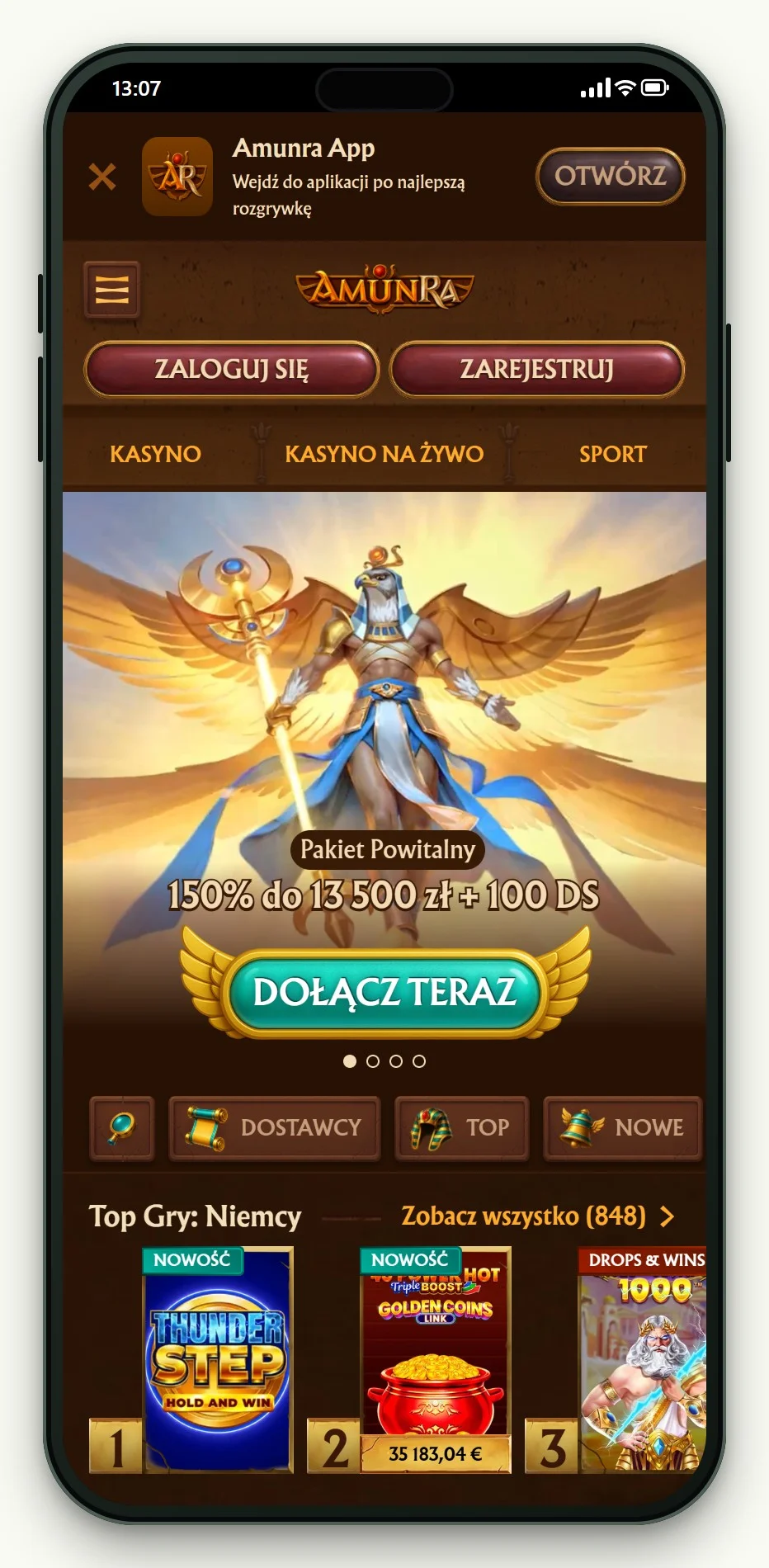 kasyno MuchBetter: ekran startowy AmunRa