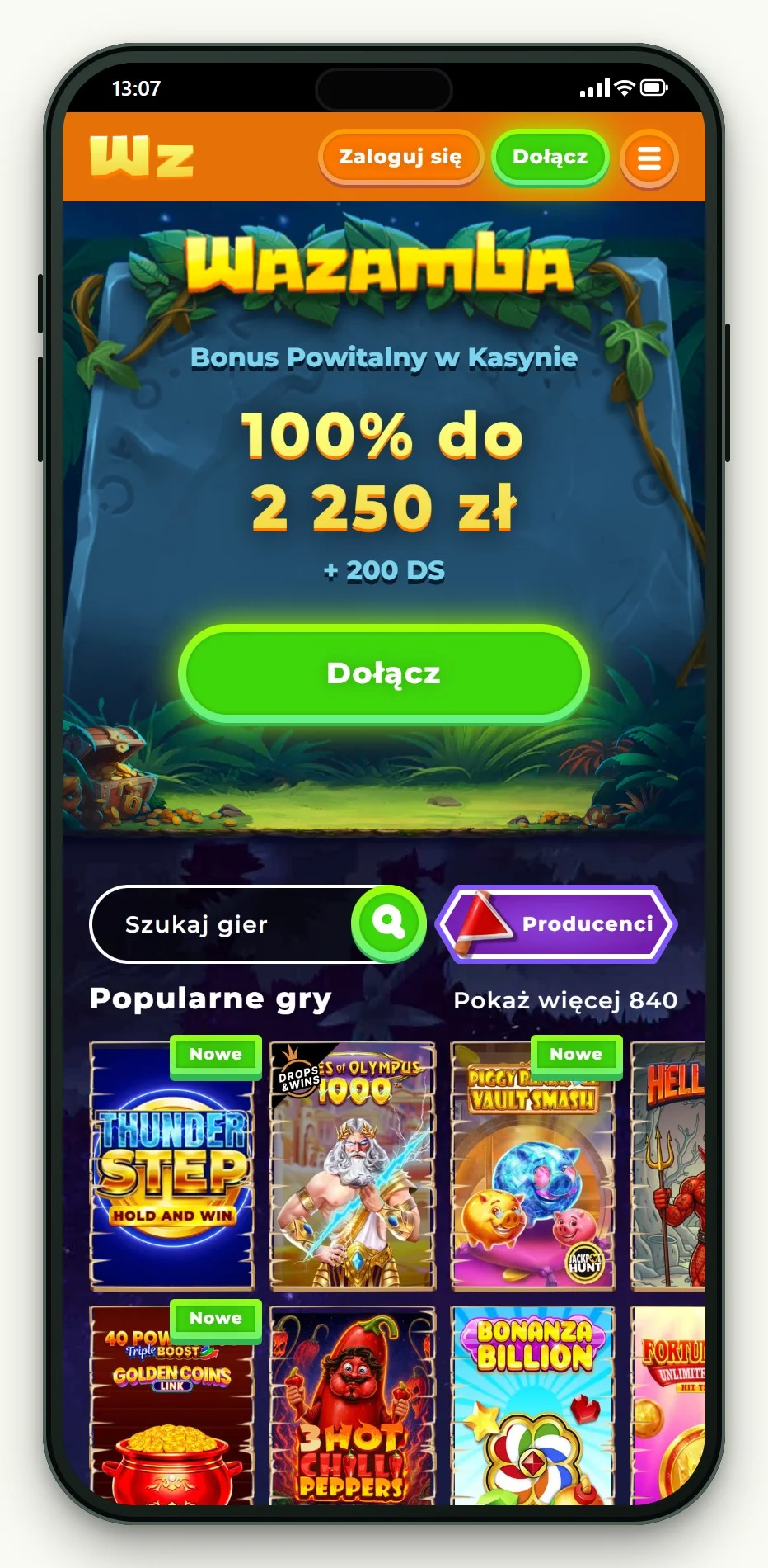 MuchBetter casino: ekran startowy Wazamba